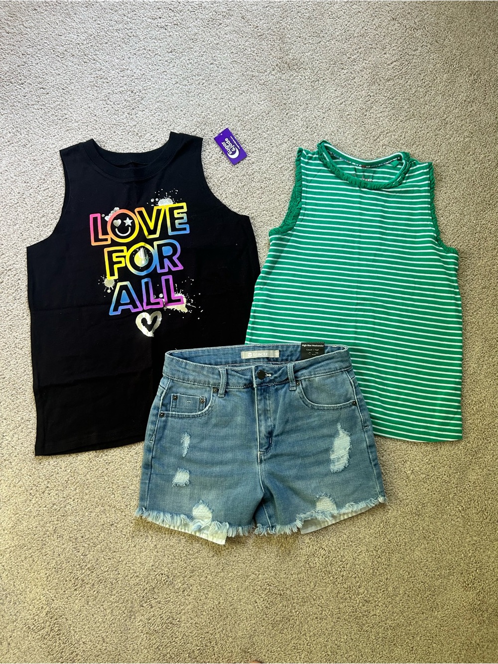 Size 10 youth girls tanks & Jean shorts mini Biden sugar & jade tractr new